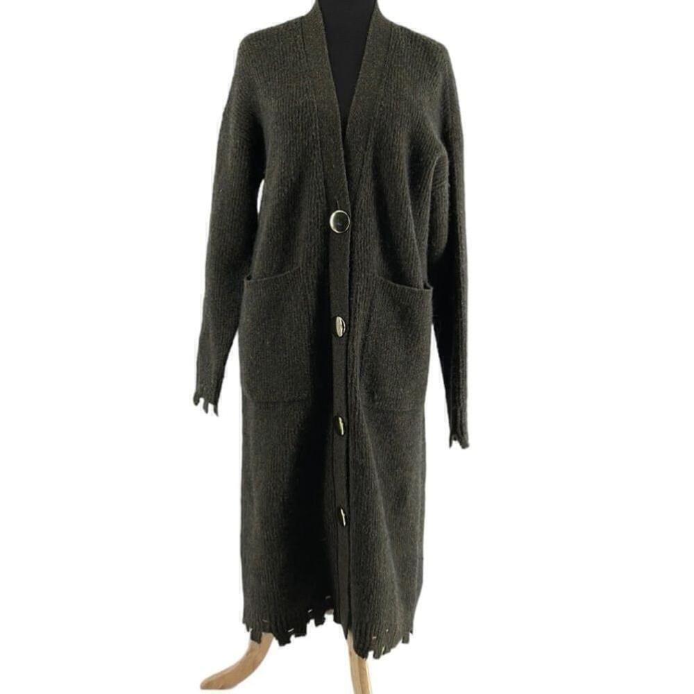 MO&Co cardigan duster distressed alpaca blend gold button details luxury sz S